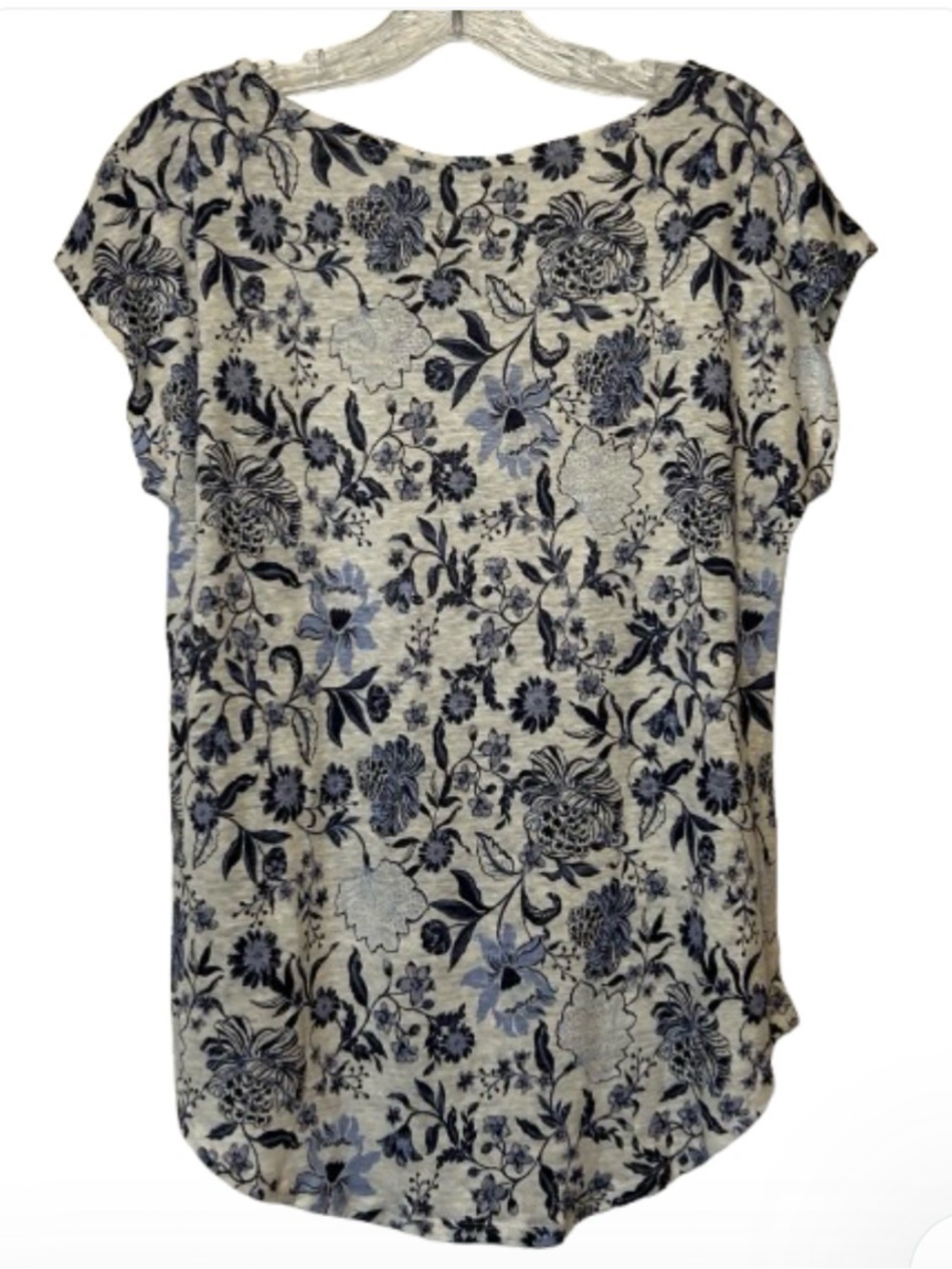 New Rachel Zoe Linen Top Blue Floral Print Cap Sleeve L - Picture 5 of 6